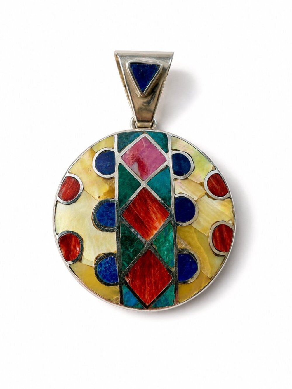 Handmade Peru 950 Silver Natural Stone & Shell Artisan Pendant